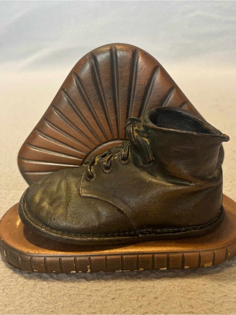 VTG Metal Dipped Baby Shoe Desk Accessory Pencil Holder Décor Book End